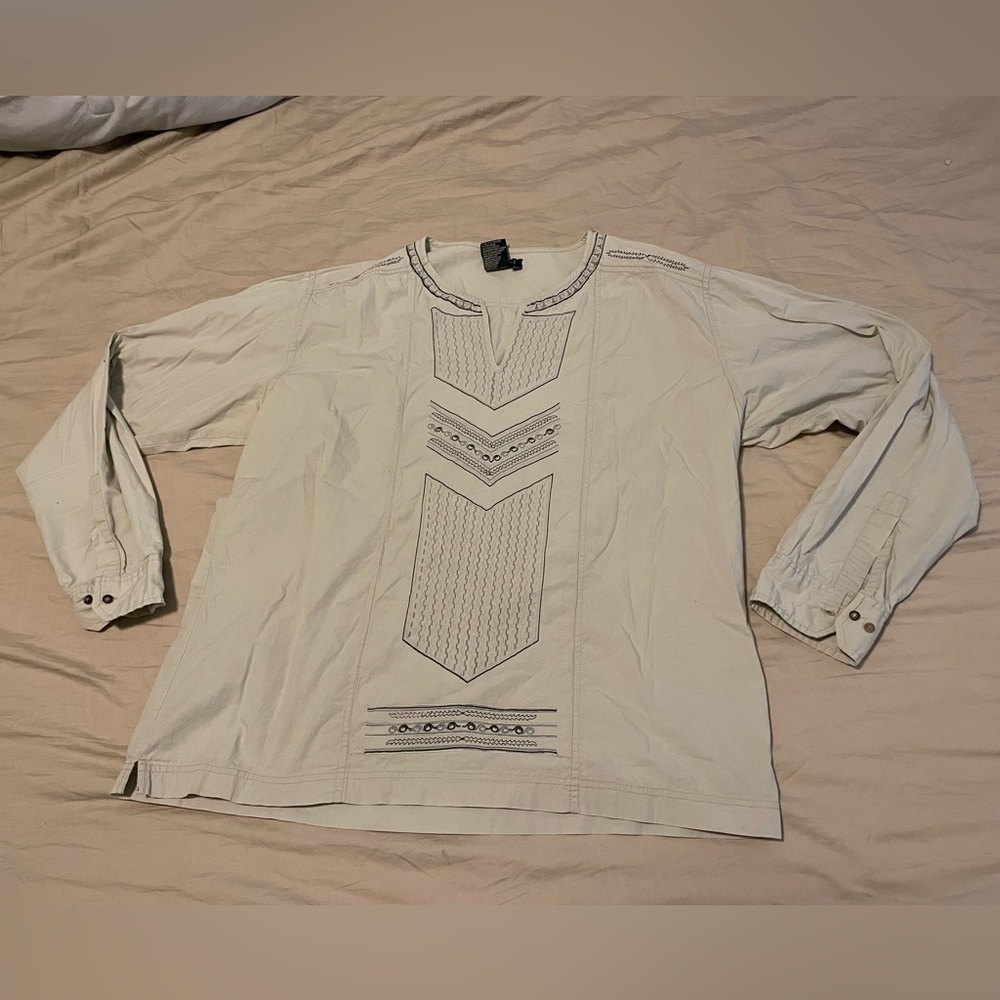 VINTAGE America Embroidered Cream Indian XXL 100% Cotton Blouse Shirt Tunic